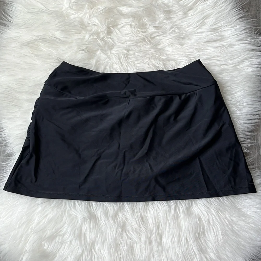3/$15Women's Swim Skirt Solid Ruched Swimsuits Side Slit Pull Tie Small - Picture 3 of 9